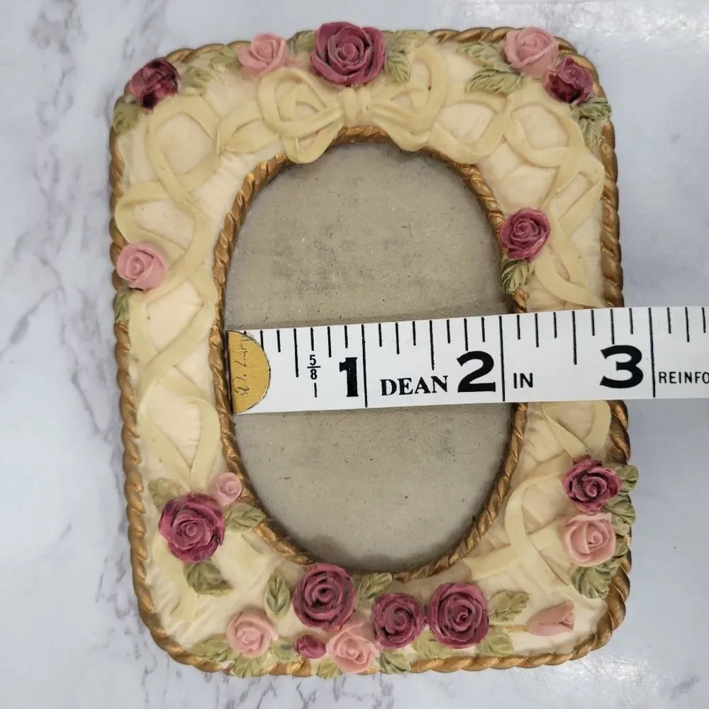 Vintage Dezine Hand Painted Floral Cream and Pink Photo Frame